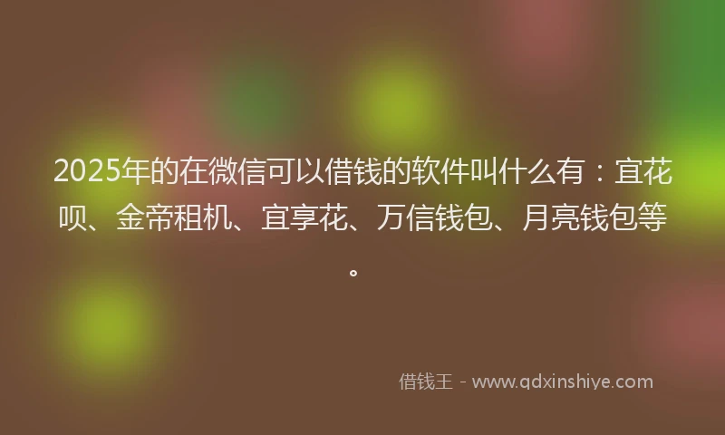 2025年的在微信可以借钱的软件叫什么有：宜花呗、金帝租机、宜享花、万信钱包、月亮钱包等。
