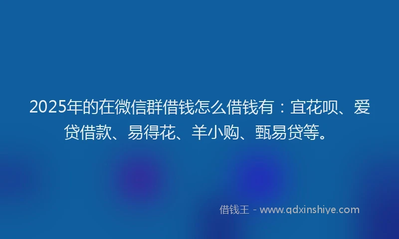 2025年的在微信群借钱怎么借钱有：宜花呗、爱贷借款、易得花、羊小购、甄易贷等。