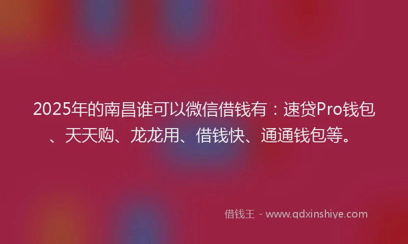2025年的南昌谁可以微信借钱有：速贷Pro钱包、天天购、龙龙用、借钱快、通通钱包等。