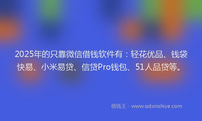 2025年的只靠微信借钱软件有：轻花优品、钱袋快易、小米易贷、信贷Pro钱包、51人品贷等。