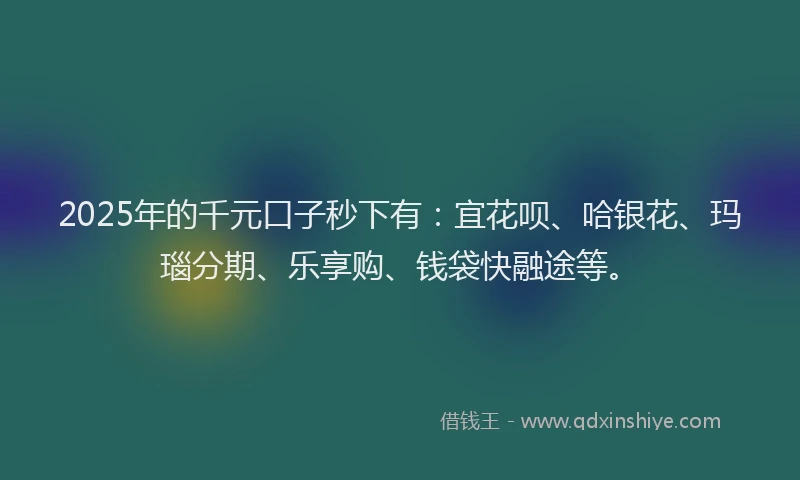 2025年的千元口子秒下有：宜花呗、哈银花、玛瑙分期、乐享购、钱袋快融途等。