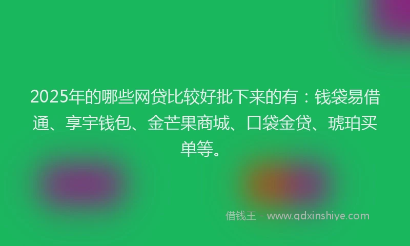 2025年的哪些网贷比较好批下来的有：钱袋易借通、享宇钱包、金芒果商城、口袋金贷、琥珀买单等。