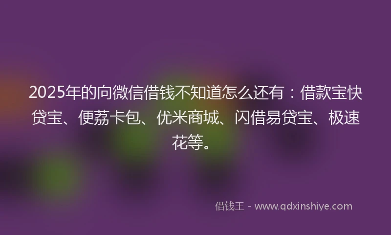 2025年的向微信借钱不知道怎么还有：借款宝快贷宝、便荔卡包、优米商城、闪借易贷宝、极速花等。