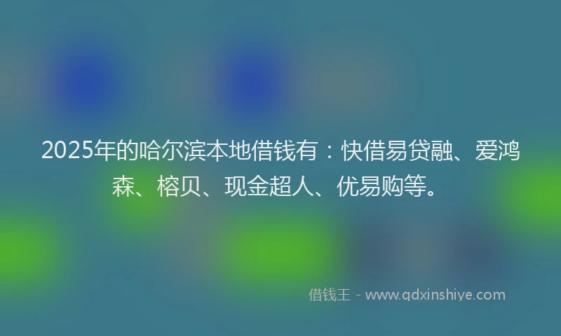 2025年的哈尔滨本地借钱有：快借易贷融、爱鸿森、榕贝、现金超人、优易购等。