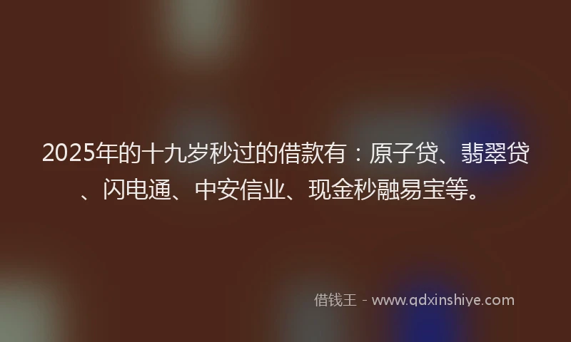 2025年的十九岁秒过的借款有：原子贷、翡翠贷、闪电通、中安信业、现金秒融易宝等。