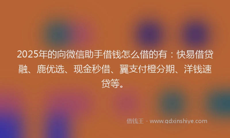 2025年的向微信助手借钱怎么借的有：快易借贷融、鹿优选、现金秒借、翼支付橙分期、洋钱速贷等。