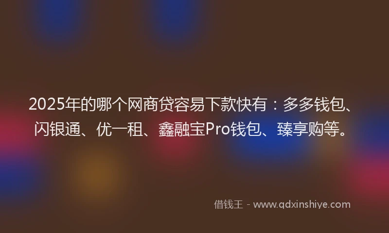 2025年的哪个网商贷容易下款快有：多多钱包、闪银通、优一租、鑫融宝Pro钱包、臻享购等。