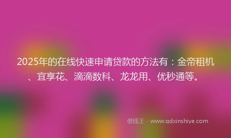 2025年的在线快速申请贷款的方法有：金帝租机、宜享花、滴滴数科、龙龙用、优秒通等。