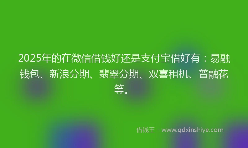 2025年的在微信借钱好还是支付宝借好有：易融钱包、新浪分期、翡翠分期、双喜租机、普融花等。