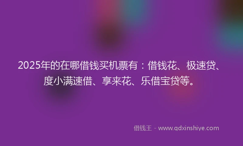 2025年的在哪借钱买机票有：借钱花、极速贷、度小满速借、享来花、乐借宝贷等。