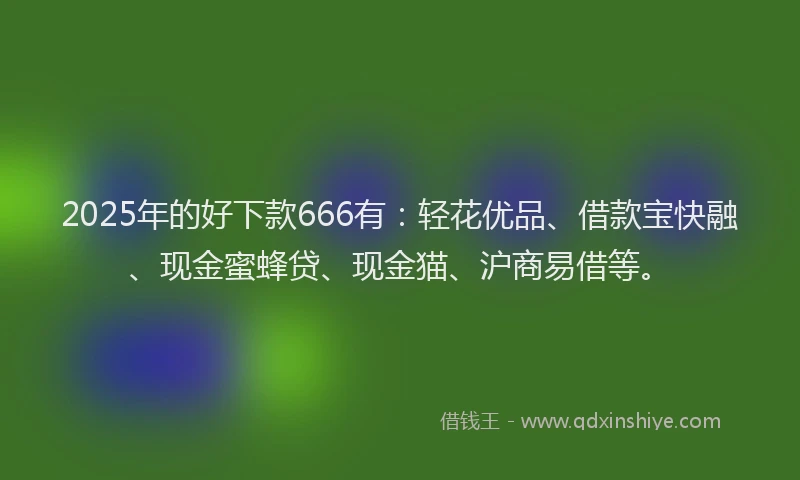 2025年的好下款666有：轻花优品、借款宝快融、现金蜜蜂贷、现金猫、沪商易借等。