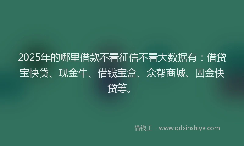 2025年的哪里借款不看征信不看大数据有：借贷宝快贷、现金牛、借钱宝盒、众帮商城、固金快贷等。