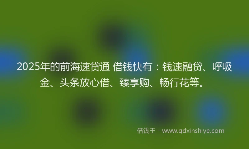 2025年的前海速贷通 借钱快有：钱速融贷、呼吸金、头条放心借、臻享购、畅行花等。