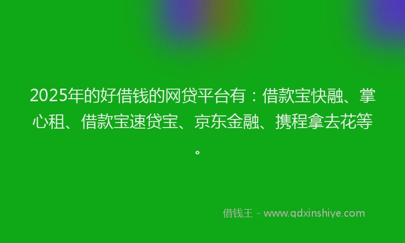 2025年的好借钱的网贷平台有：借款宝快融、掌心租、借款宝速贷宝、京东金融、携程拿去花等。