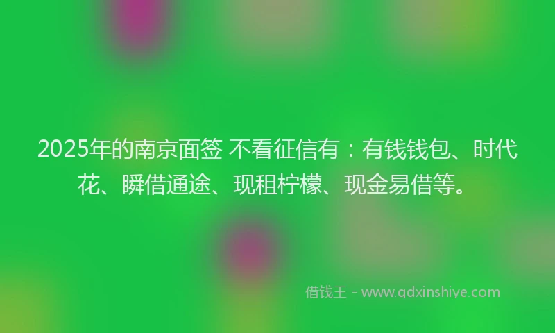 2025年的南京面签 不看征信有：有钱钱包、时代花、瞬借通途、现租柠檬、现金易借等。