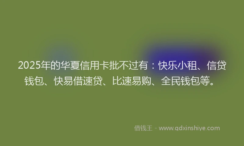 2025年的华夏信用卡批不过有：快乐小租、信贷钱包、快易借速贷、比速易购、全民钱包等。