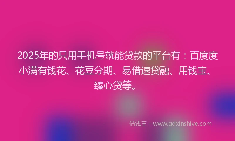 2025年的只用手机号就能贷款的平台有：百度度小满有钱花、花豆分期、易借速贷融、用钱宝、臻心贷等。