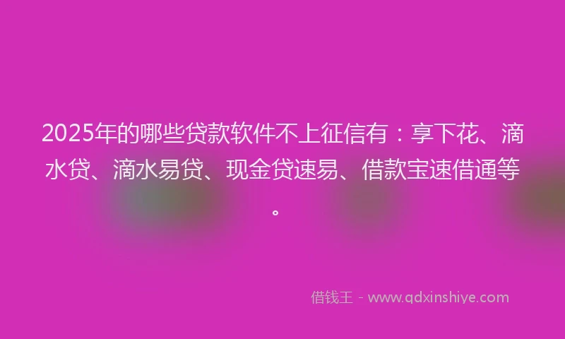 2025年的哪些贷款软件不上征信有：享下花、滴水贷、滴水易贷、现金贷速易、借款宝速借通等。
