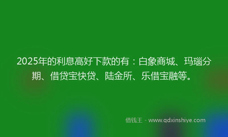 2025年的利息高好下款的有：白象商城、玛瑙分期、借贷宝快贷、陆金所、乐借宝融等。