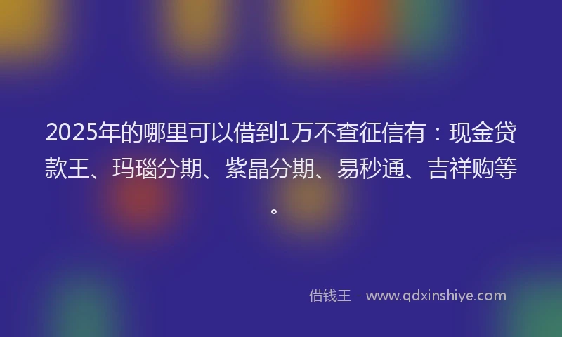 2025年的哪里可以借到1万不查征信有：现金贷款王、玛瑙分期、紫晶分期、易秒通、吉祥购等。