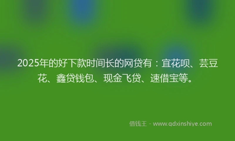 2025年的好下款时间长的网贷有：宜花呗、芸豆花、鑫贷钱包、现金飞贷、速借宝等。