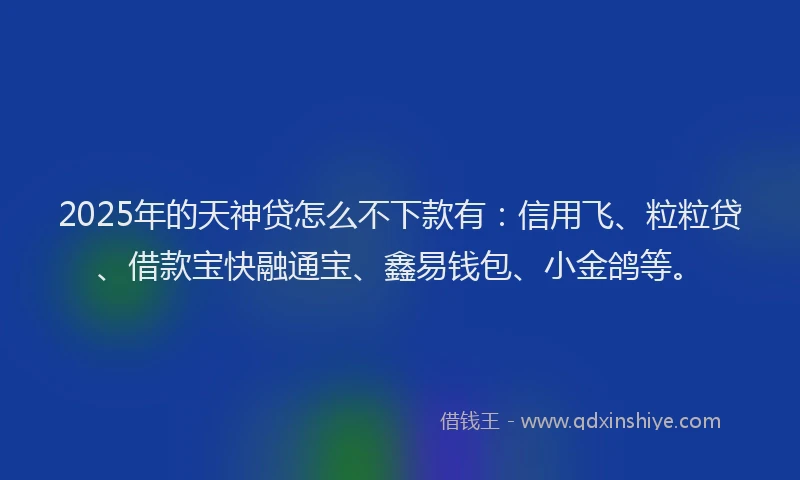 2025年的天神贷怎么不下款有：信用飞、粒粒贷、借款宝快融通宝、鑫易钱包、小金鸽等。