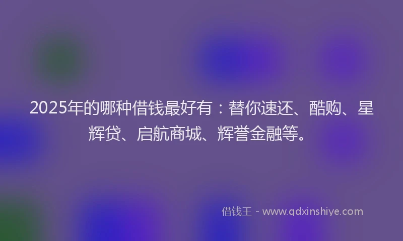 2025年的哪种借钱最好有：替你速还、酷购、星辉贷、启航商城、辉誉金融等。