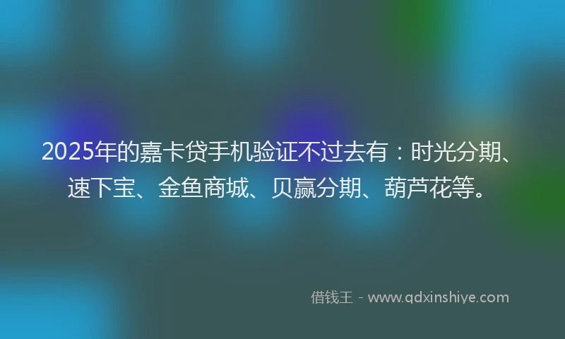 2025年的嘉卡贷手机验证不过去有：时光分期、速下宝、金鱼商城、贝赢分期、葫芦花等。