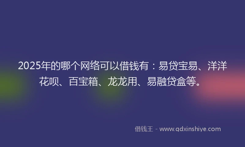 2025年的哪个网络可以借钱有：易贷宝易、洋洋花呗、百宝箱、龙龙用、易融贷盒等。