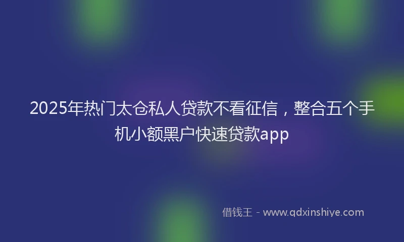 2025年热门太仓私人贷款不看征信，整合五个手机小额黑户快速贷款app