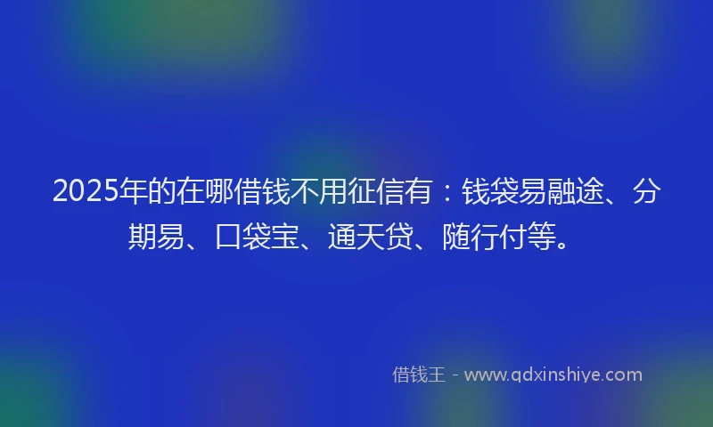 2025年的在哪借钱不用征信有：钱袋易融途、分期易、口袋宝、通天贷、随行付等。