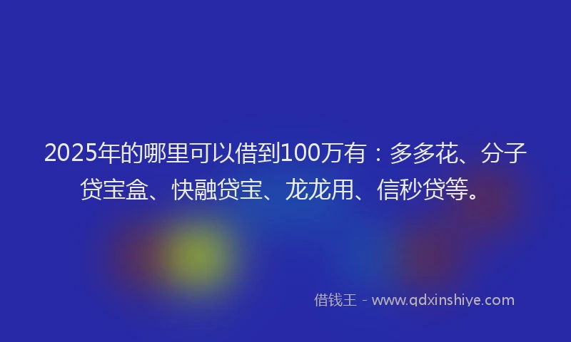 2025年的哪里可以借到100万有：多多花、分子贷宝盒、快融贷宝、龙龙用、信秒贷等。