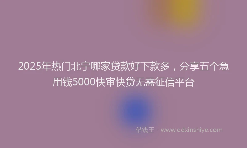 2025年热门北宁哪家贷款好下款多，分享五个急用钱5000快审快贷无需征信平台
