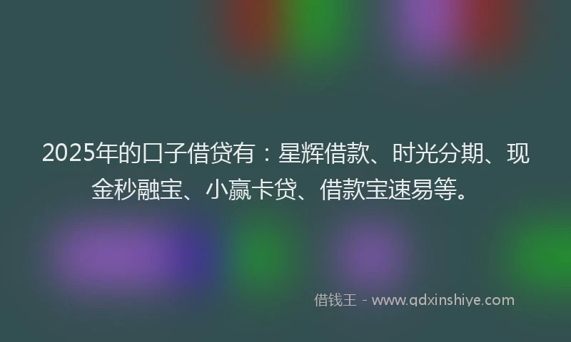 2025年的口子借贷有：星辉借款、时光分期、现金秒融宝、小赢卡贷、借款宝速易等。