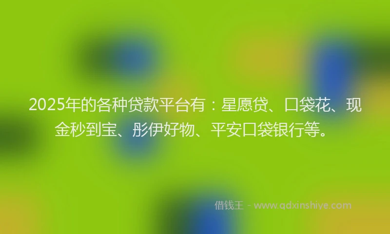2025年的各种贷款平台有：星愿贷、口袋花、现金秒到宝、彤伊好物、平安口袋银行等。