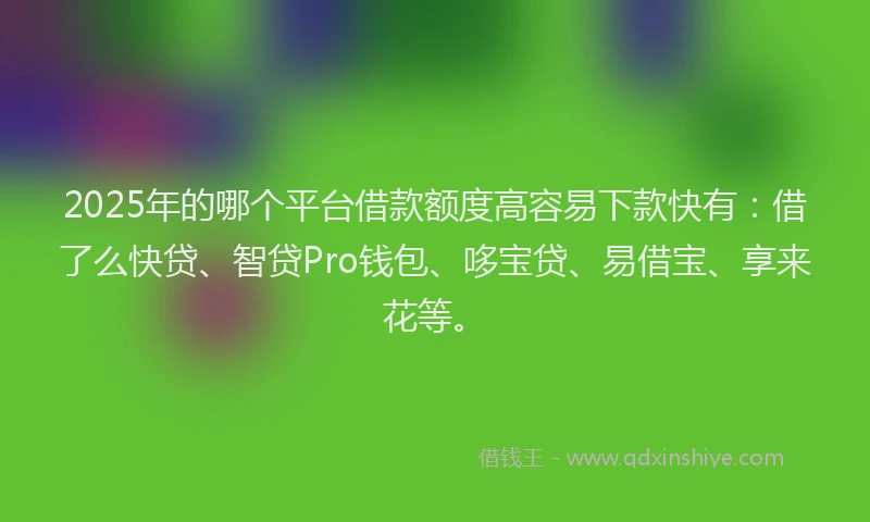 2025年的哪个平台借款额度高容易下款快有：借了么快贷、智贷Pro钱包、哆宝贷、易借宝、享来花等。