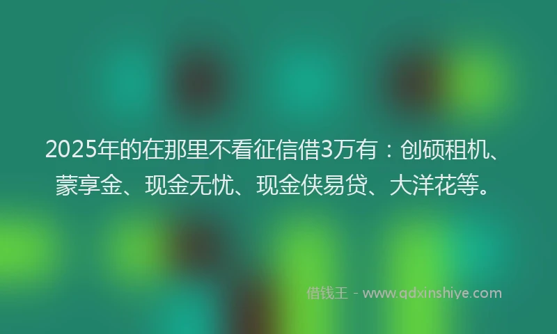 2025年的在那里不看征信借3万有：创硕租机、蒙享金、现金无忧、现金侠易贷、大洋花等。