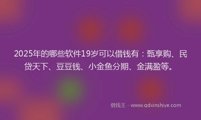 2025年的哪些软件19岁可以借钱有：甄享购、民贷天下、豆豆钱、小金鱼分期、金满盈等。