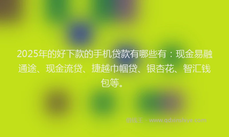 2025年的好下款的手机贷款有哪些有：现金易融通途、现金流贷、捷越巾帼贷、银杏花、智汇钱包等。