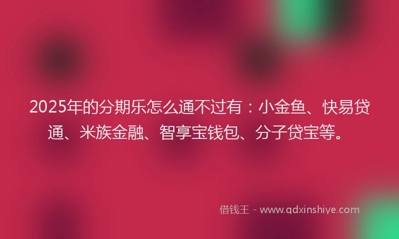 2025年的分期乐怎么通不过有：小金鱼、快易贷通、米族金融、智享宝钱包、分子贷宝等。