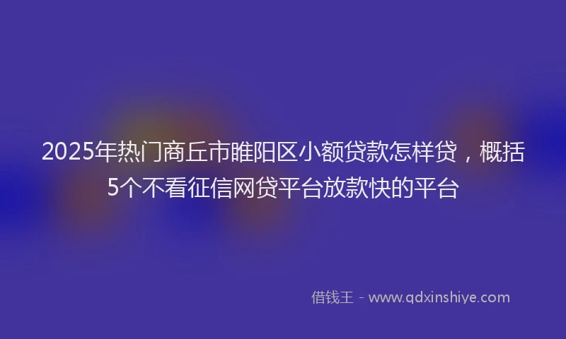 2025年热门商丘市睢阳区小额贷款怎样贷，概括5个不看征信网贷平台放款快的平台