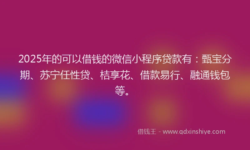 2025年的可以借钱的微信小程序贷款有：甄宝分期、苏宁任性贷、桔享花、借款易行、融通钱包等。