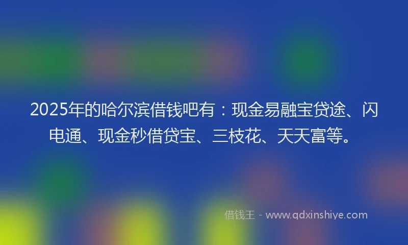 2025年的哈尔滨借钱吧有：现金易融宝贷途、闪电通、现金秒借贷宝、三枝花、天天富等。