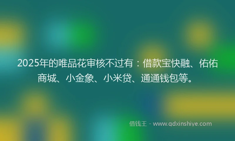 2025年的唯品花审核不过有：借款宝快融、佑佑商城、小金象、小米贷、通通钱包等。