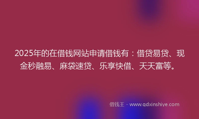2025年的在借钱网站申请借钱有：借贷易贷、现金秒融易、麻袋速贷、乐享快借、天天富等。