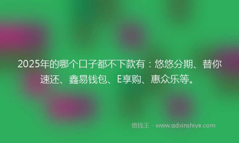 2025年的哪个口子都不下款有：悠悠分期、替你速还、鑫易钱包、E享购、惠众乐等。