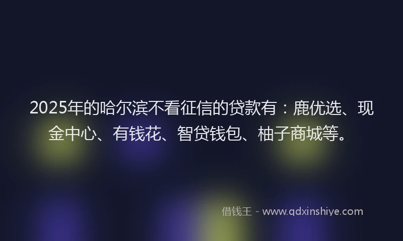 2025年的哈尔滨不看征信的贷款有：鹿优选、现金中心、有钱花、智贷钱包、柚子商城等。