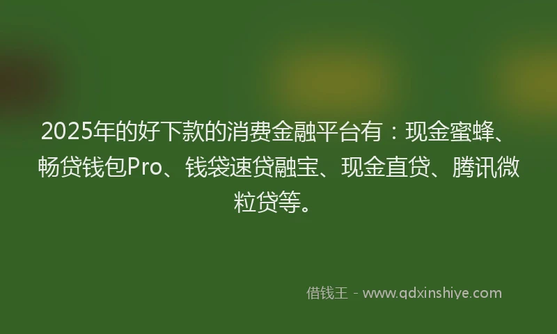 2025年的好下款的消费金融平台有：现金蜜蜂、畅贷钱包Pro、钱袋速贷融宝、现金直贷、腾讯微粒贷等。