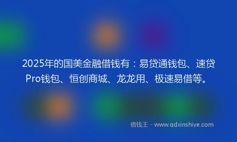 2025年的国美金融借钱有：易贷通钱包、速贷Pro钱包、恒创商城、龙龙用、极速易借等。