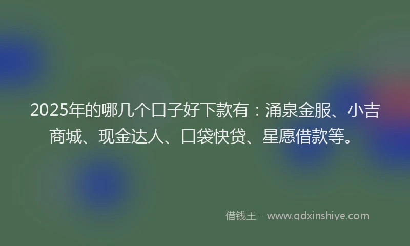 2025年的哪几个口子好下款有：涌泉金服、小吉商城、现金达人、口袋快贷、星愿借款等。